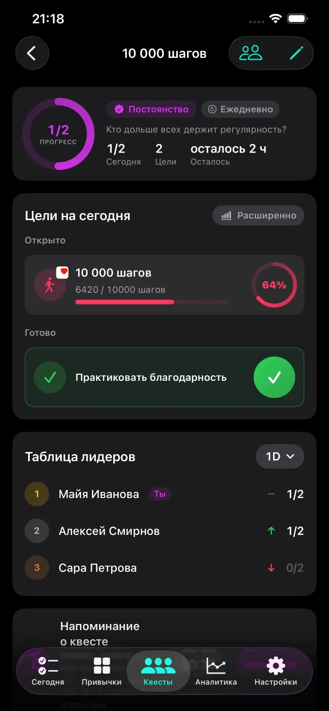 Трекер привычек Quests